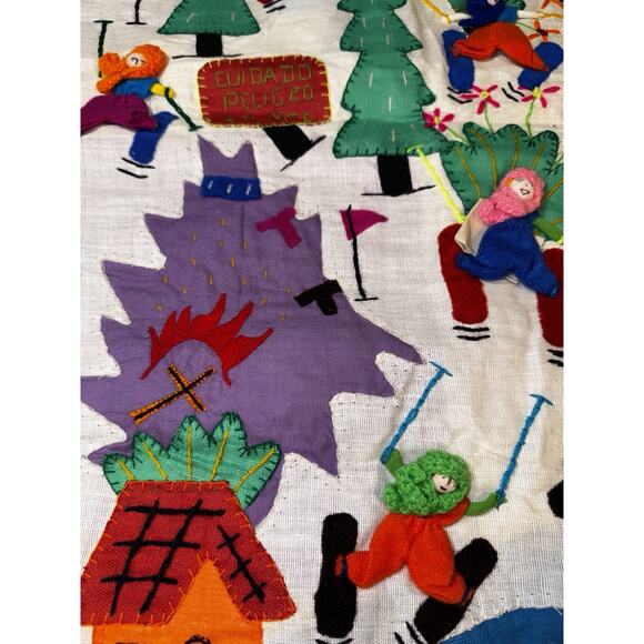 Vintage Handmade Peruvian Arpillera Folk Art 3D Applique Tapestry Wall Hanging - Picture 6 of 15